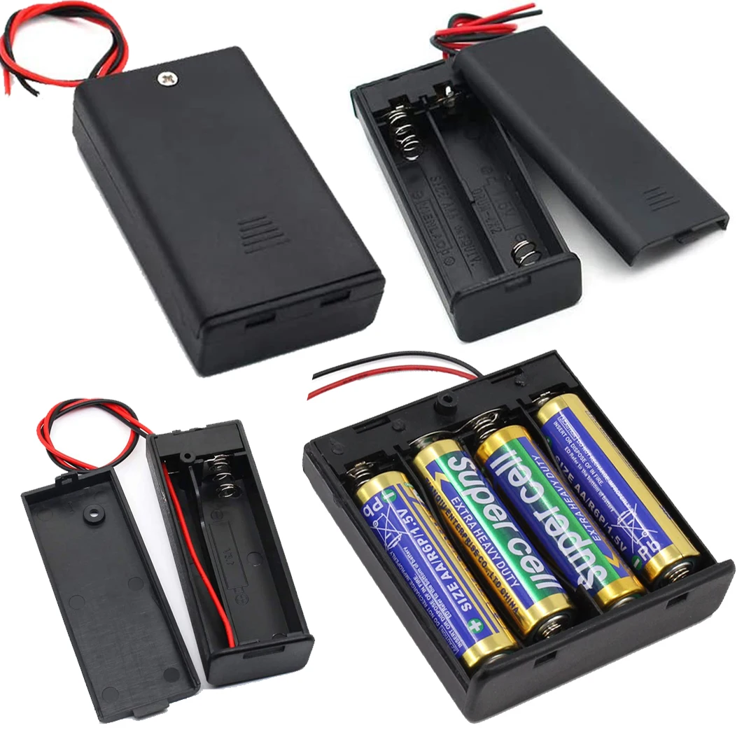 

1/2/3/4 Slot AA Battery Holder,1.5V/3V/4.5V/6V AA Battery Box with Leads Wires ON/Off Switch and Screw Cap Case Back Cover