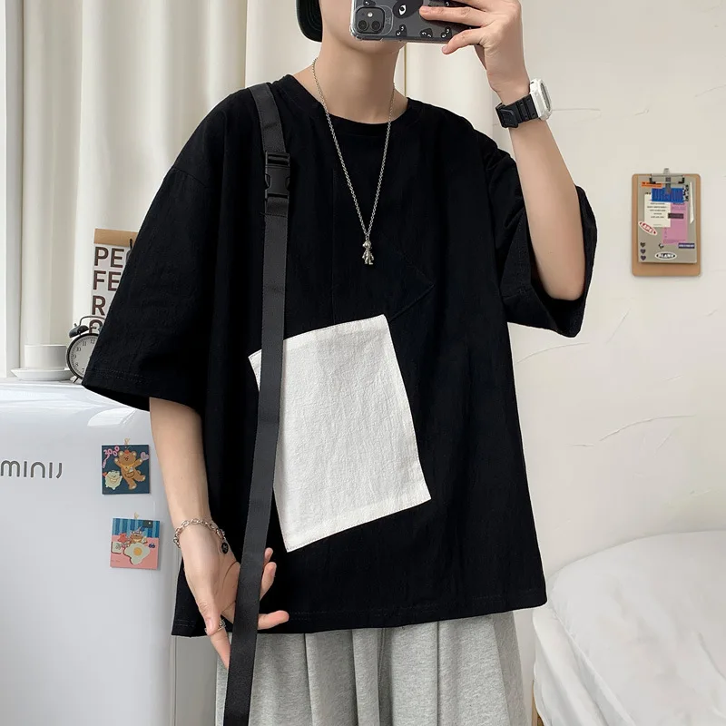

ZCSMLL Short Sleeved T-shirt Men's Summer Japanese Fashion Color Casual O-neck Half Sleeve Men's Fashion Brand Five Point Sleeve