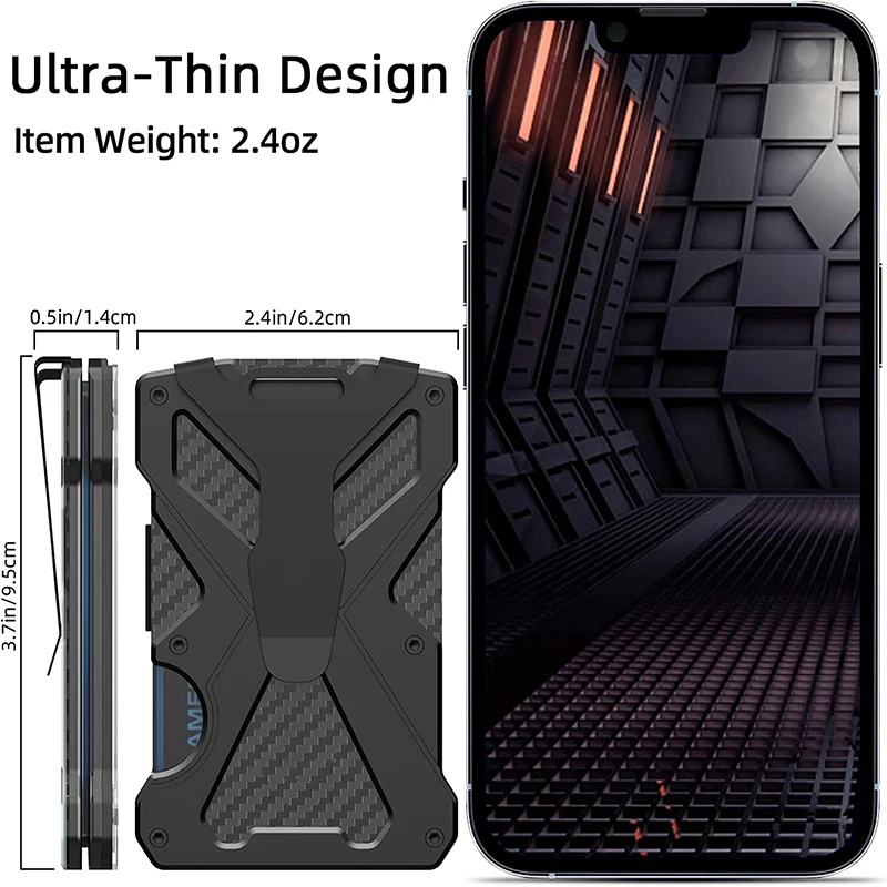 Minimalism Men's Wallet Carbon Fiber Ultra Thin Aluminum Wallet with Transparent ID Badge Credit Card Holder Clip RFID Carteira