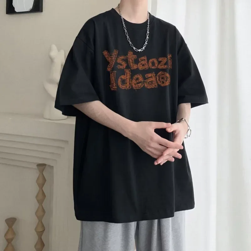 2024 летняя новая мужская футболка в американском стиле свободный крой хлопковый
