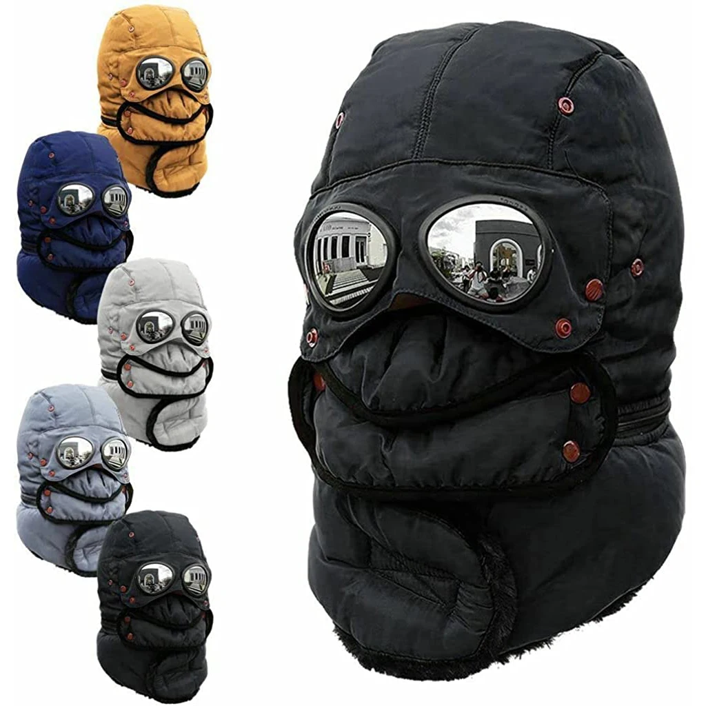 

Trapper Hat with Glasses Thermal Winter Ski Hunting Trapper Hat Autumn Winter Cycling Windproof Outdoor Cap