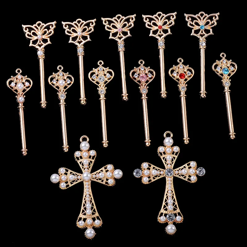 

5 Pcs Alloy Crystal Rhineston Cross Pendant Scepter Creative Rhinestone Button Ornaments Earrings Choker DIY Jewelry Accessories