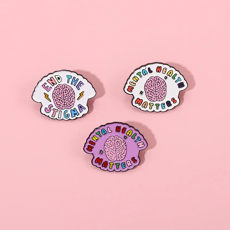 

Mental Health Enamel Pins Custom Brain Brooches Backpack Lapel Badges Quotes End the Stigma Jewelry Gifts for Friends Wholesale