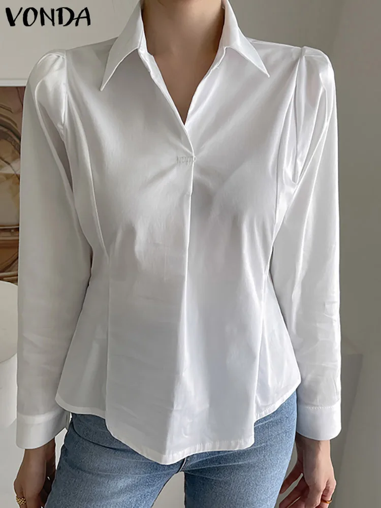 

Модная элегантная офисная блузка VONDA 2022 с длинным рукавом-фонариком, Женская туника, повседневные свободные однотонные праздничные блузки