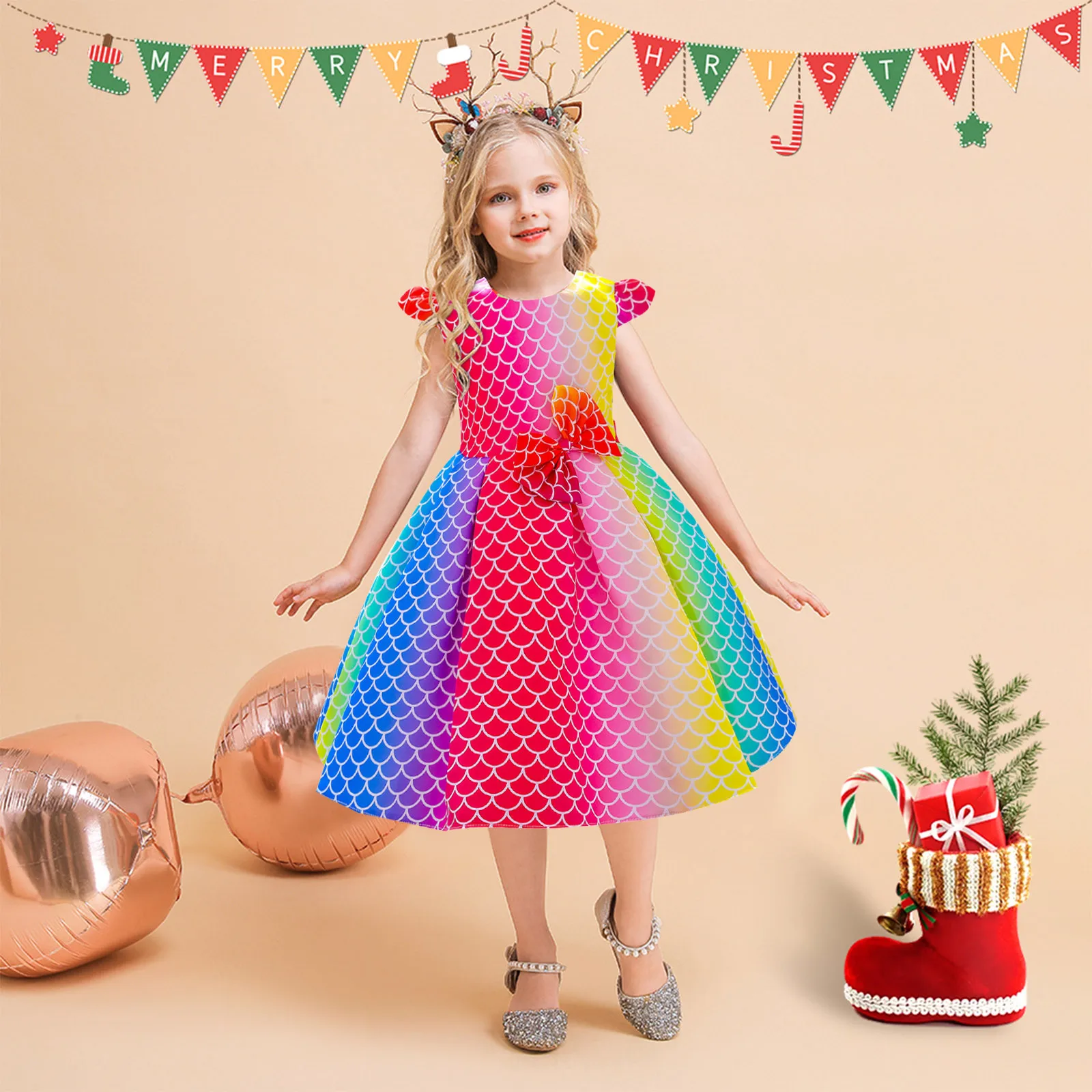 

Модное платье для вечевечерние, разноцветное платье с бантом для девочек, нарядное платье для дня рождения, разноцветный костюм для малышей...