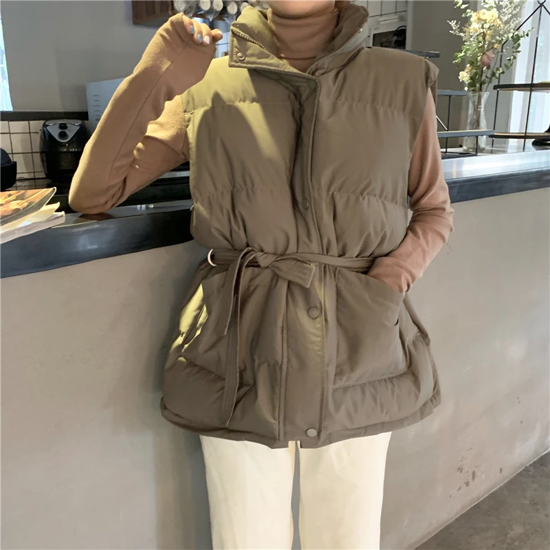 New Female Vest Jacket Autumn 2021 Women Winter Coat 4 Colors Warm Women Loose Parkas Solid Army Green Sleeveless Coats Parka