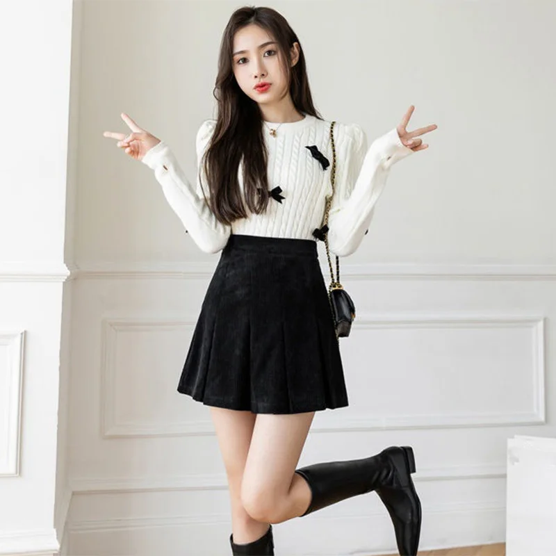 Модные плиссированные юбки с высокой талией женские вельветовые мини-юбки