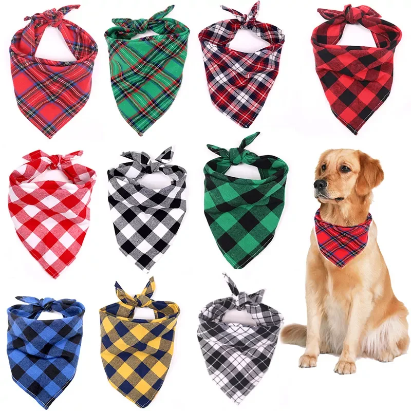 

2023New Dog Bandana Classic Red Black Plaid Bow ties Cat Puppy Kerchief Pet Neckerchief Scarf Dog Saliva Towel Dog Accessories