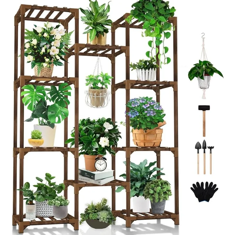 

Plant Stand Indoor Outdoor, Uneedem Tall Shelf for Multiple Plants, 10 Tiers 11 Pot Large Rack Wood Holder Shelves