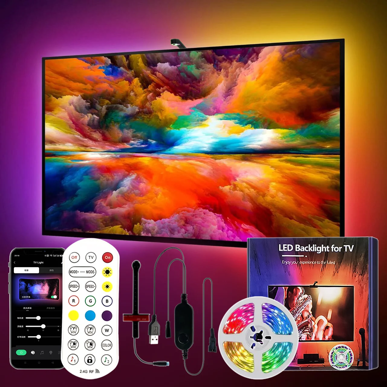 

Светодиодная лента KcoiiFun RGBIC для телевизора 3,8 м