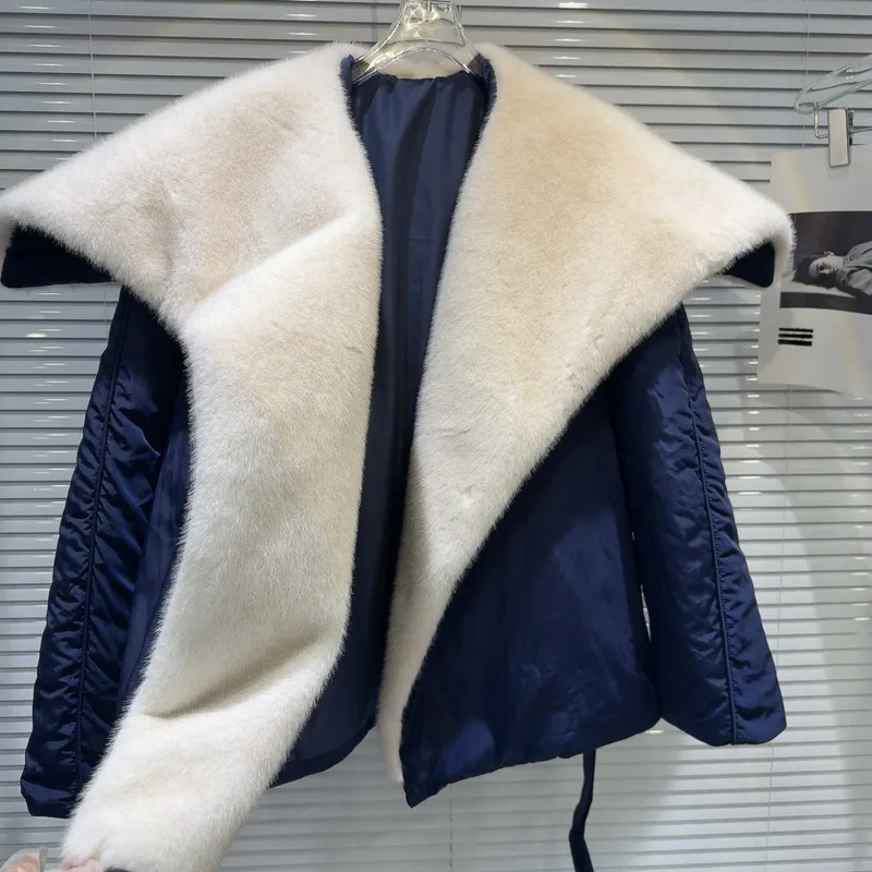 DEAT женская меховая куртка с матросским воротником и поясом модные свободные