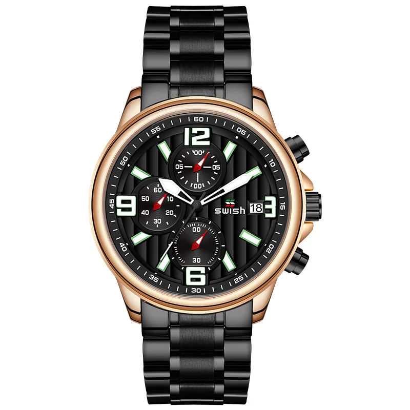 New hot-selling multifunctional timing six-pin sports business waterproof fine steel men's watch