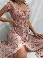 2022 summer floral womens dress single short sleeve breasted long dresses female elegant casual loose beach ladies clothes