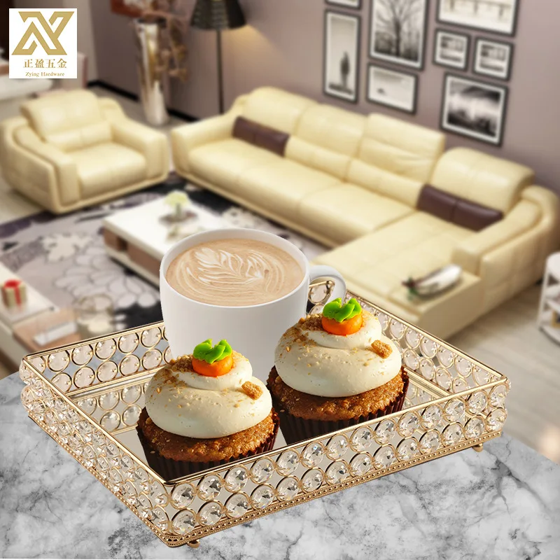 

European Light Luxury Metal Tray Square Nordic Mirror Tray Dessert Cake Storage Tray Holiday Wedding Decoration Serving Tray
