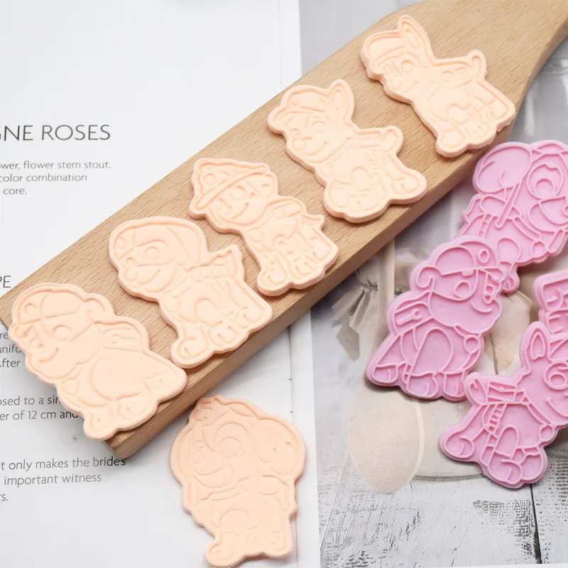 

6PCS Paw Patrol Biscuit Printing Die Six Dog Cartoon Plastic Cookie Embossing Die Baking Tools Cookie Die Biscuit Mold