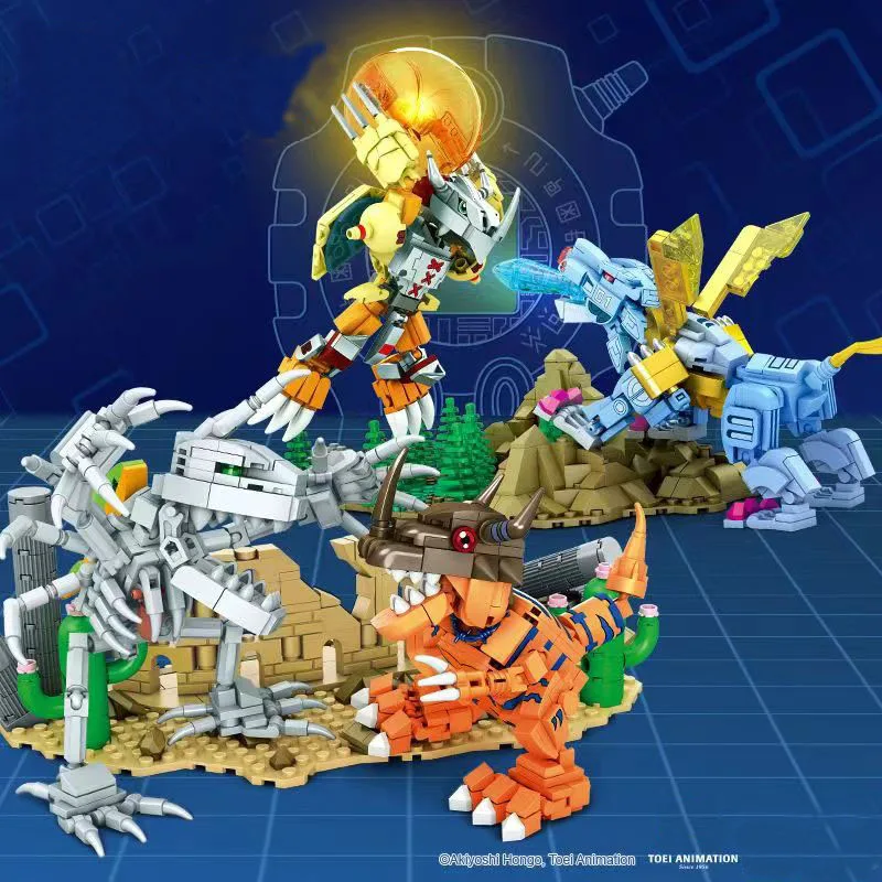 

Japan Cartoon Digimon Monsters Battle Scene Building Blocks Skull War Greymon Metal Garurumon Model Bricks Toys with Children's