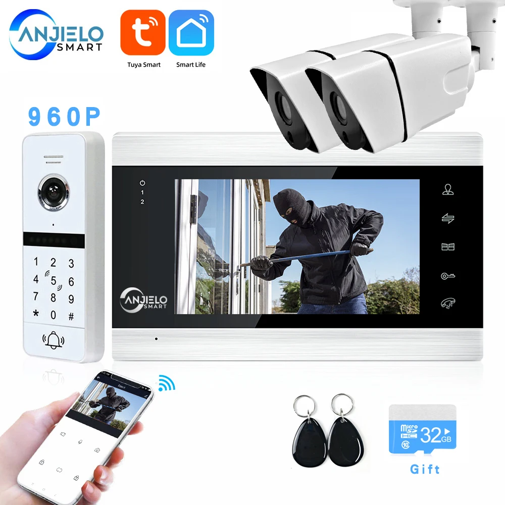 Anjielosmart 1080P FHD WiFi Wireless Video Intercom for Home Security Tuya Smart Video Doorbell Night Vision Video Door Phone