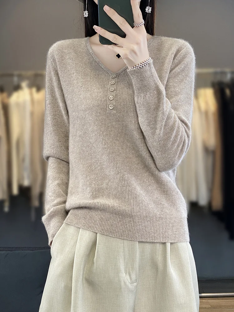 Женский свитер пуловеры с v-образным вырезом джемпер из мериносовой шерсти новые
