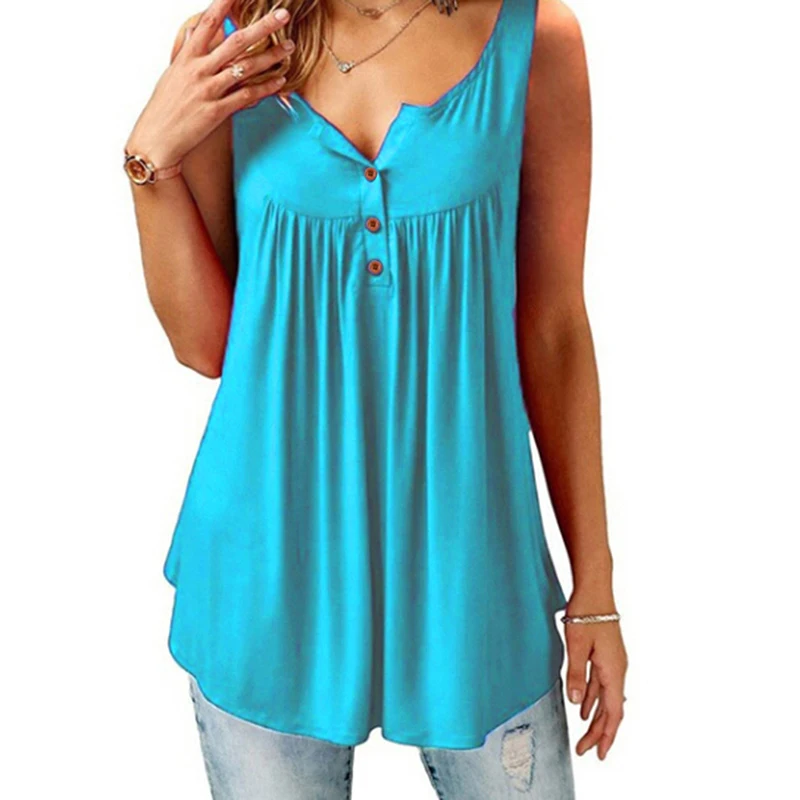 

Осенняя Женская майка, модная рубашка без рукавов с круглым вырезом, Повседневная Свободная однотонная майка на пуговицах с рюшами, женская...