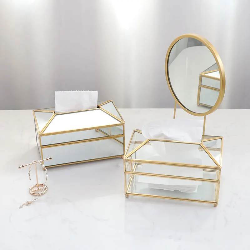 

Paper Towel Box Light Luxury Simple Mirror Glass Dressing Table Decoration Creative Practical Napkin Boxes коробка для салфеток