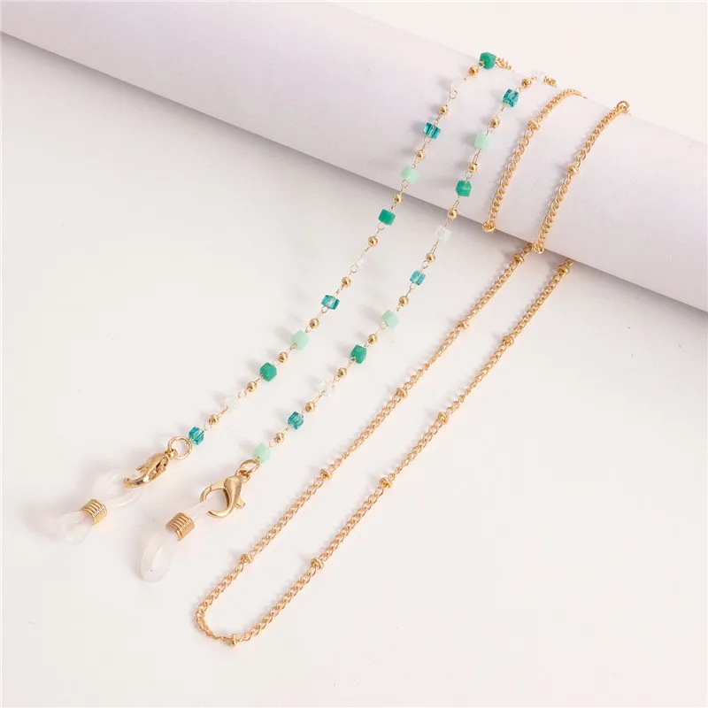 Ожерелье-цепочка для очков позолоченный шнур с хрустальными бусинами защиты