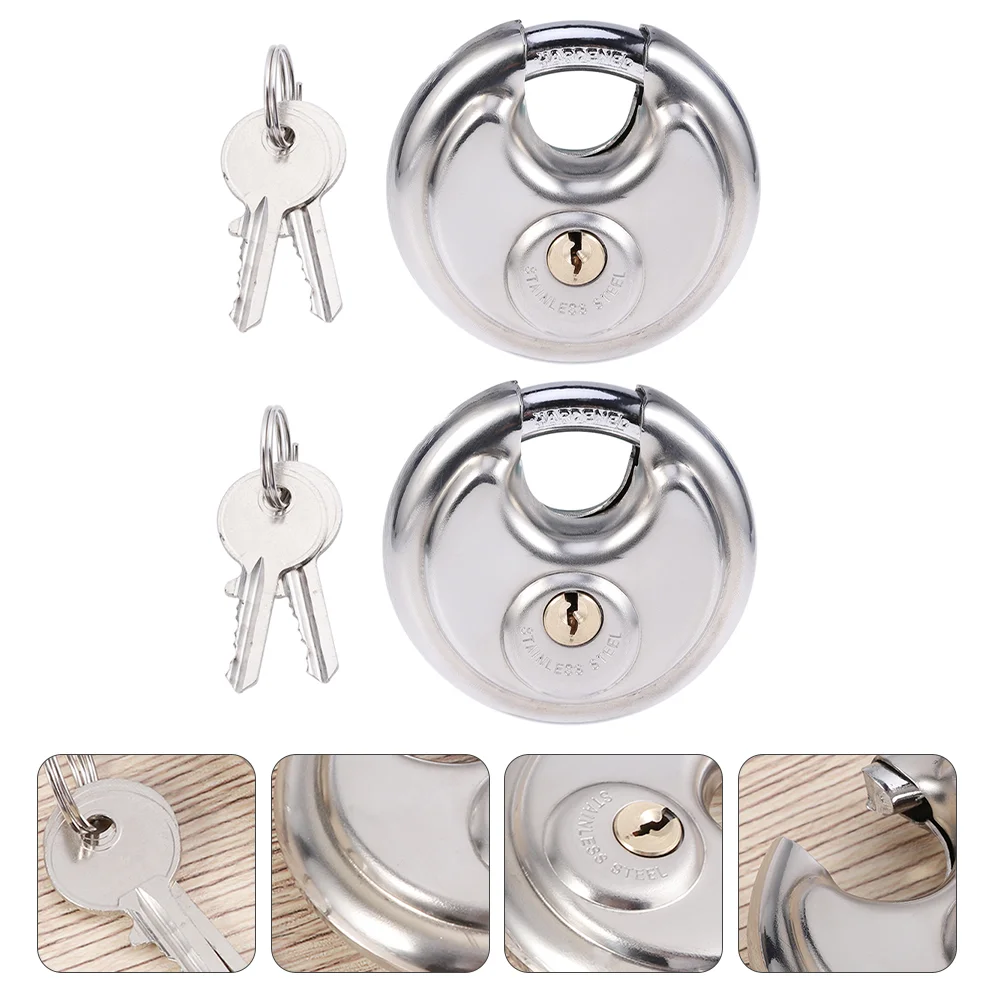 

2 Sets Practical Professional Anti-theft Padlock Stainless Steel Discus Lock Disc Padlock