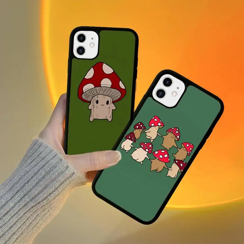 

YNDFCNB Cartoon Cute Mushroom Phone Case Silicone PC+TPU Case for iPhone 11 12 13 Pro Max 8 7 6 Plus X SE XR Hard Fundas