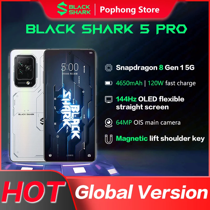 Global Version Black Shark 5 Pro Gaming MobilePhone 6.67 inch 144Hz OLED Snapdragon Gen 8 OctaCore 120W SuperCharge 4650mAh