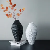 Designer model room resin black and white vase decoration marble vase flower arrangement home soft decoration crafts