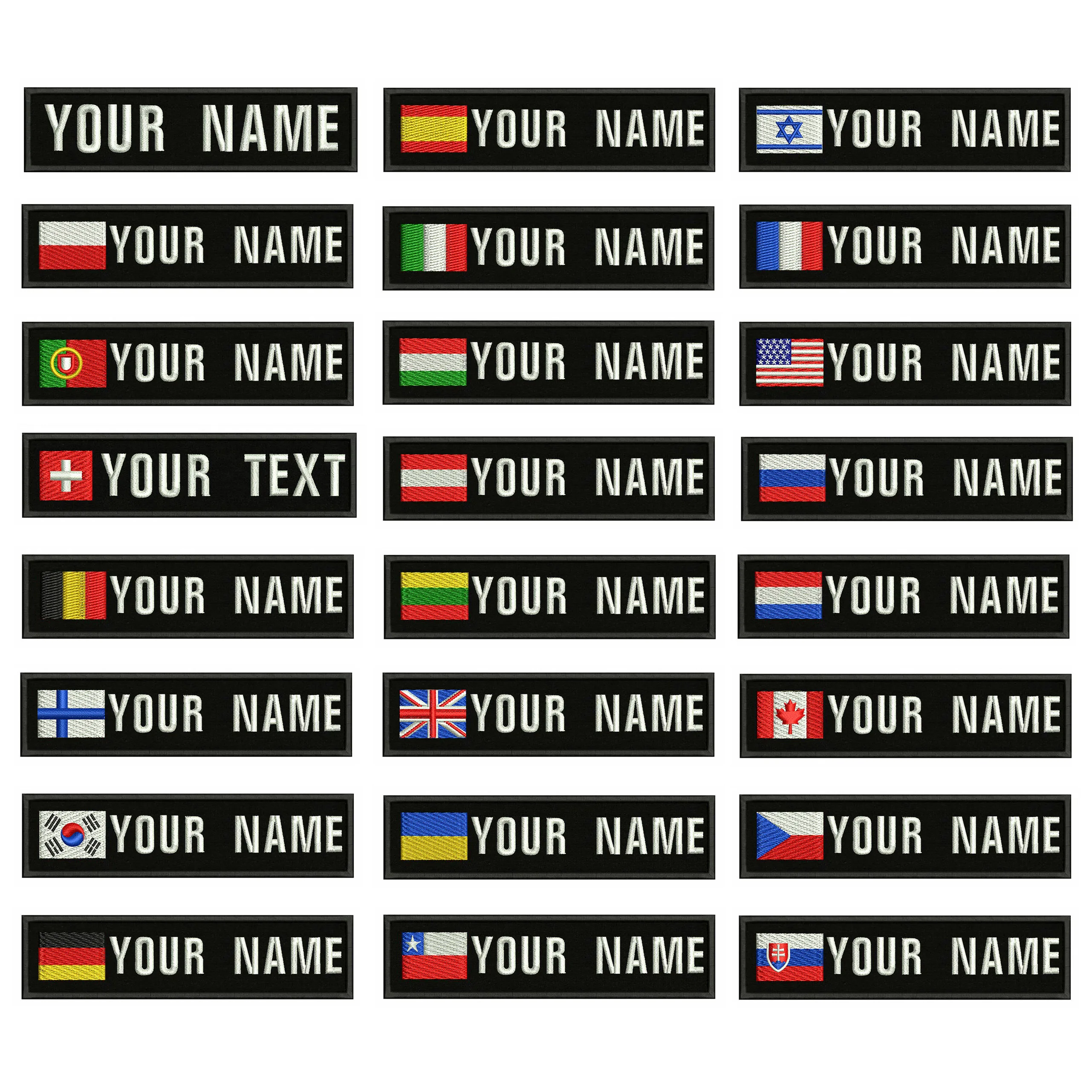 

National Flag 10X2.5cm Embroidery Custom Name Text Patch Stripes Badge Iron On Or Sew On Or Velcros Patches For