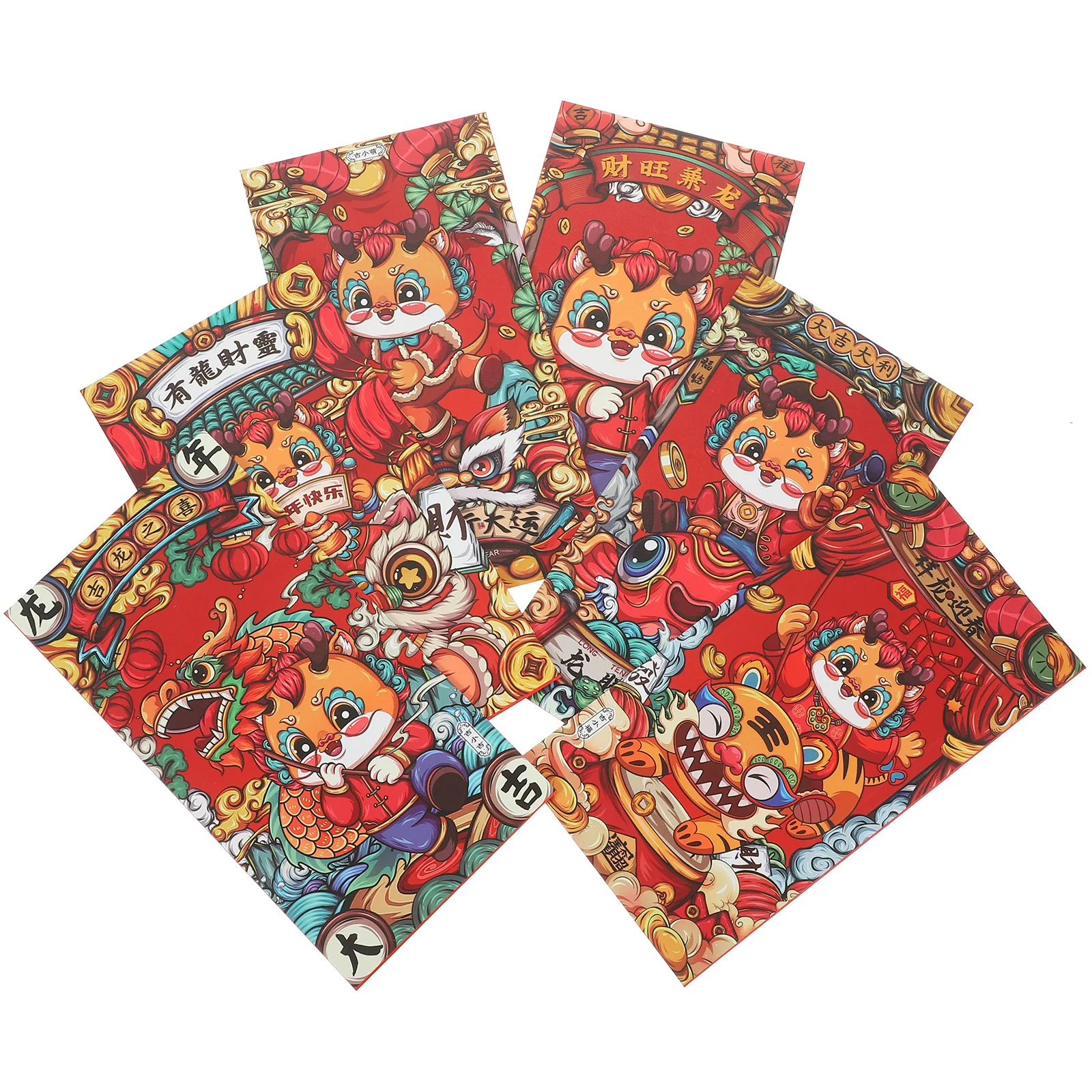 

6 Pcs Red Envelope Bag Celebration New Year Packets Purse Reuseable Luck Money Cardboard Dragon Pattern Good Fortune