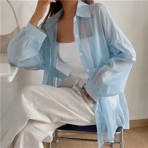 Sweet Straight Turn-down Collar Tops Button Solid Loose Thin Blouses Elegant Spring Summer Casual Fashion Women's Clothing 2023