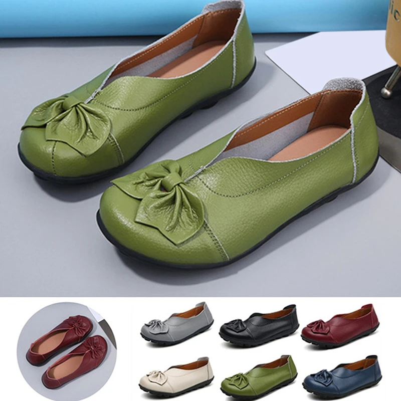 

Autumn Ladies PU Loafers Slip On Bow Casual Shoes Spring Solid Color Flats Shoes Women Causal Fashion