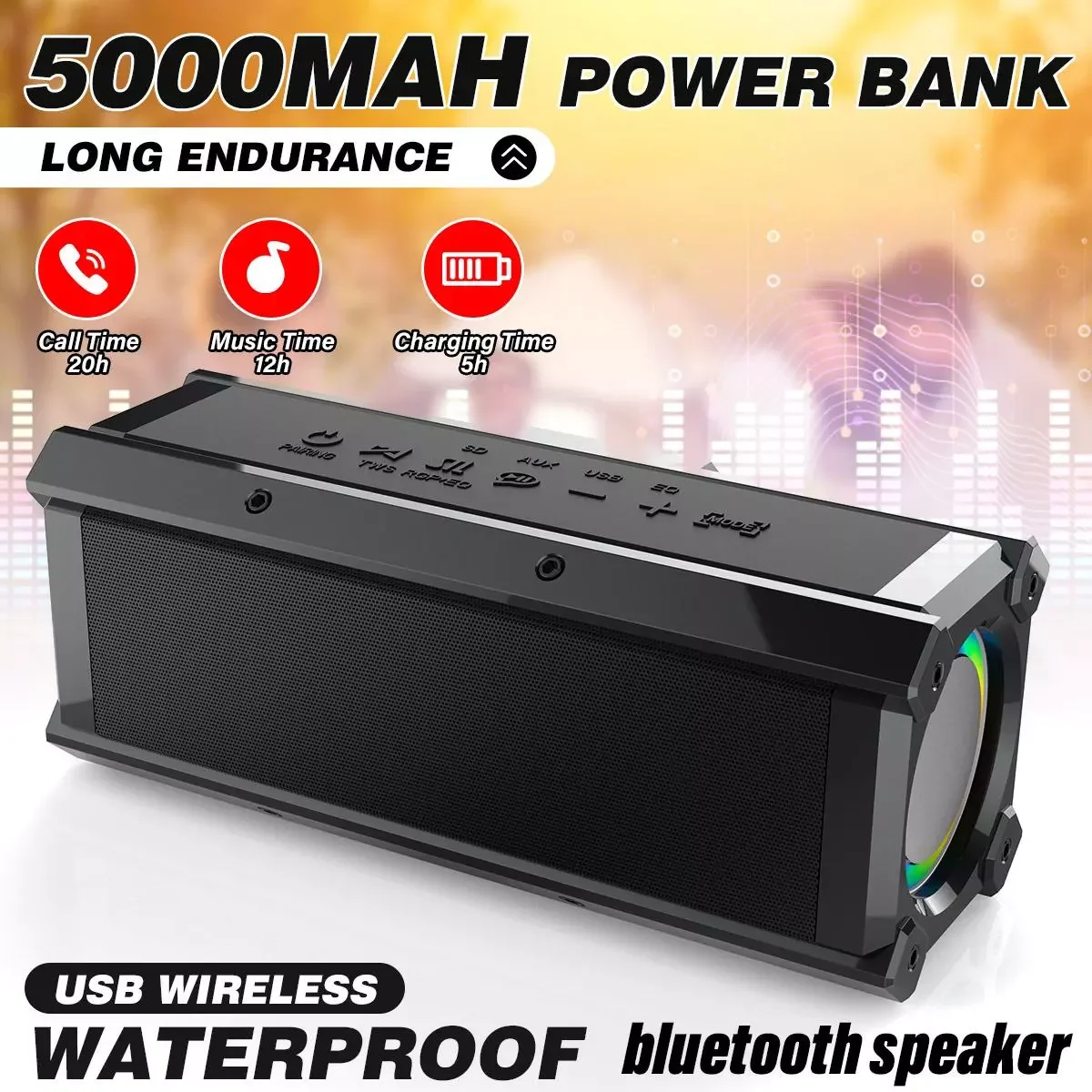 

100W bluetooth Speaker Portable Speakers Quad Drivers Dual Diaphragm Deep Bass RGB Light TWS 5000mAh Outdoors Wireless Speaker