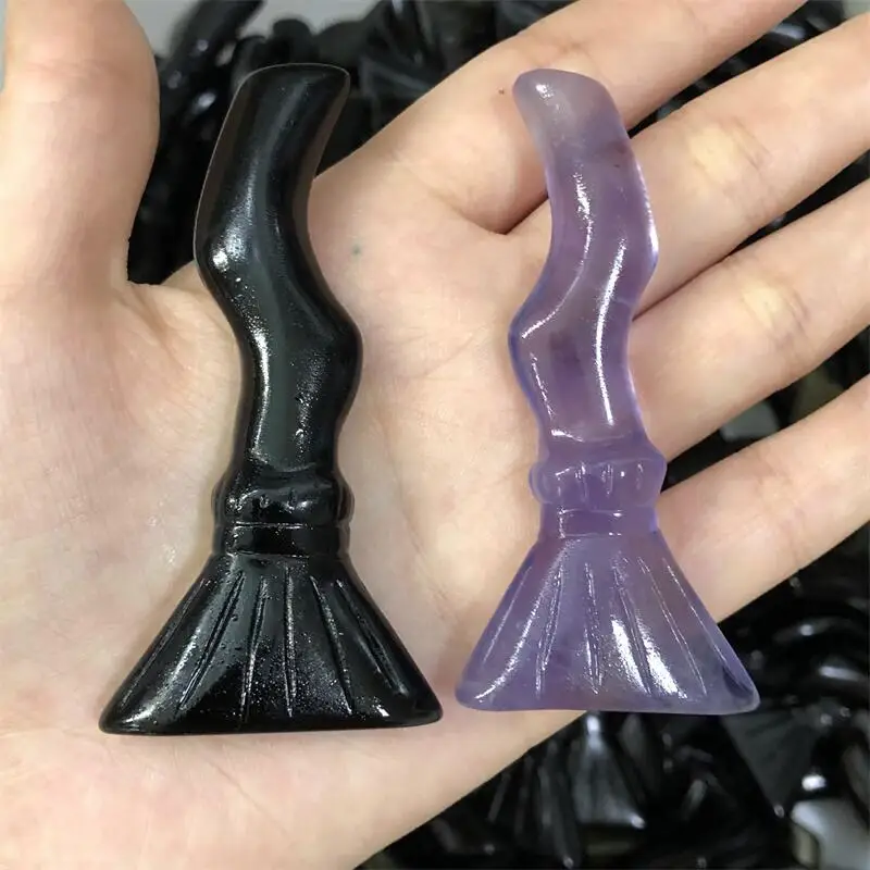 

Natural Carved Magic Broom Quartz Figurine Halloween Decor Aesthetic Feng Shui Healing Crystal Witch Reiki Gift 1pcs