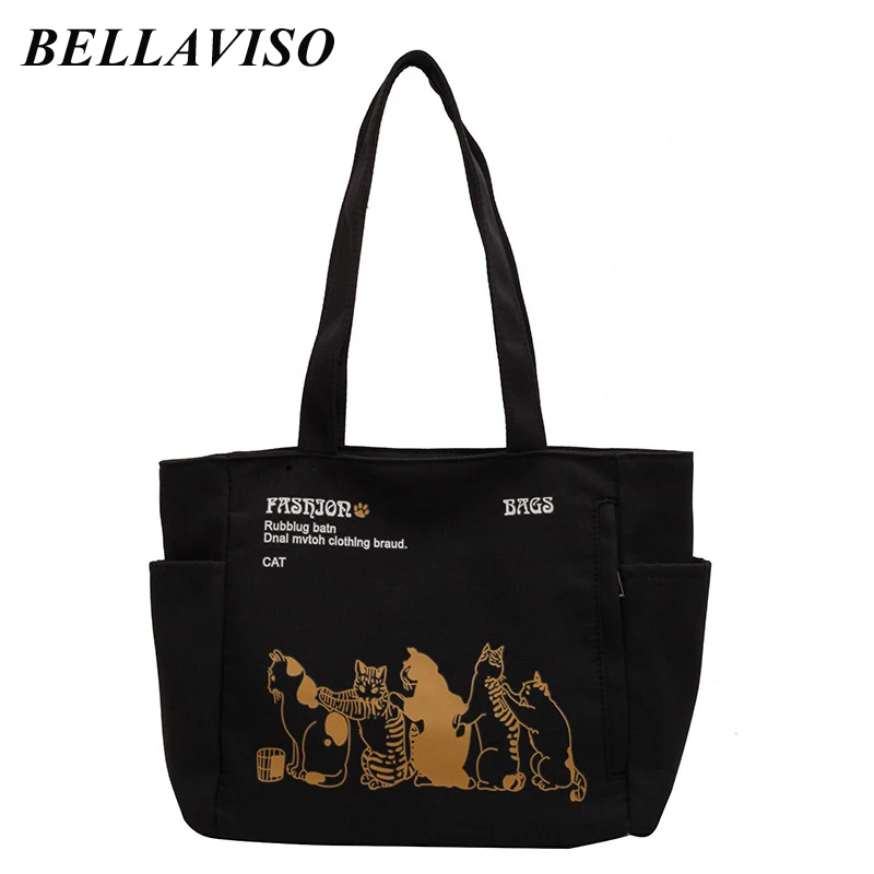 

BellaViso Niche Women's Canvas Tote Bag Female's Large Capacity Y2K Cartoon Casual Travel Outdoor City Shoulder Bags BLCB-03