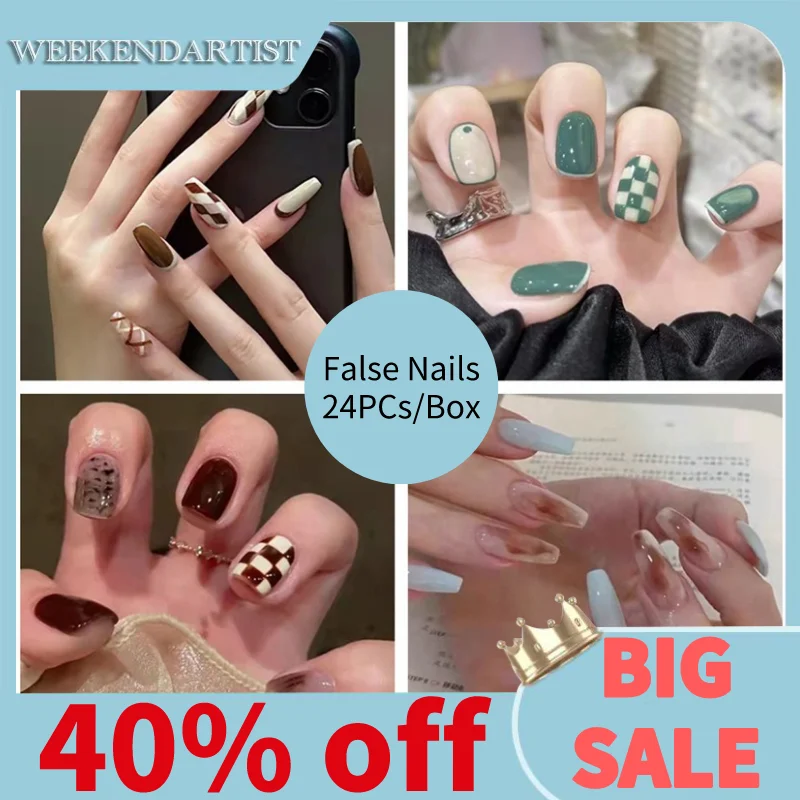 

24pcs False Nail Press on Full Cover Mid-length Fake Nails Gradient Easy Wear for Christmas Reusable Multiple Style Natural