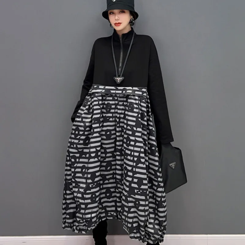 

Демисезонное платье-пуловер с высоким воротником, свободное платье средней длины с высокой талией, 2023