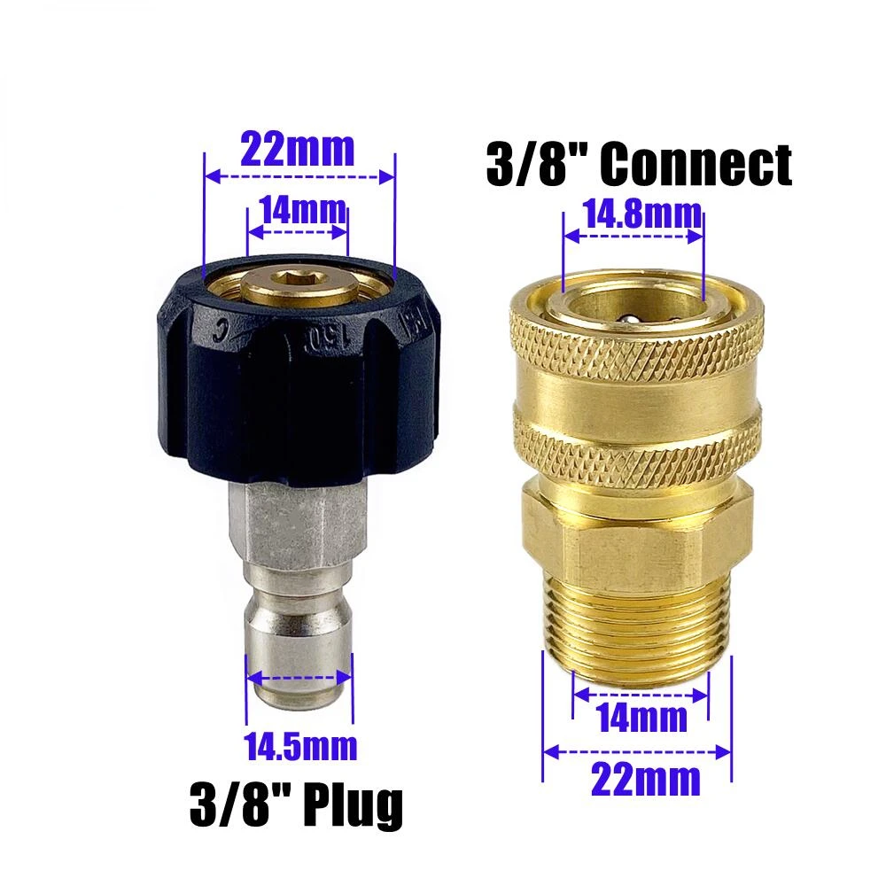 2Pcs Pressure Washer Adapter Kit M22 14mm Female Swivel to Quick Connect 3/8'' or 1/4