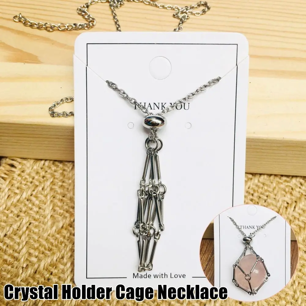 

Copper Crystal Holder Cage Necklace Interchangeable Adjustable Crystal Net Metal Necklace for Women Men Stone Collecting Holder