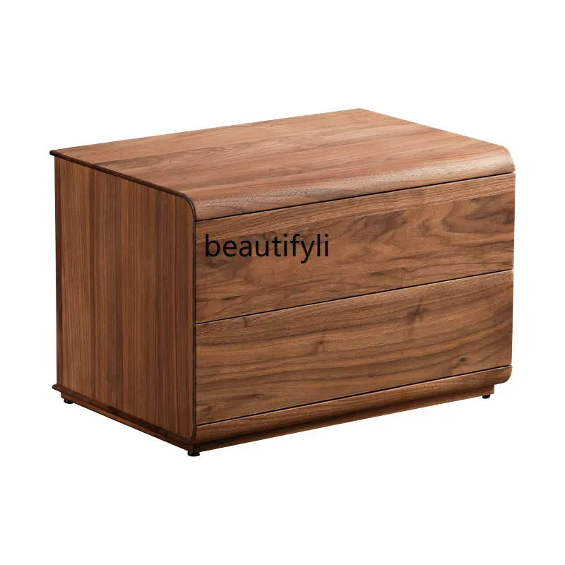 

North American Black Walnut Italian Minimalist Light Luxury Bedroom Furniture Solid Wood Bedside Locker Bedside Table