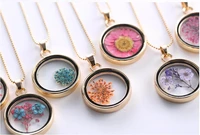 new products hot selling fashion trend jewelry korea long gold bead chain colorful round dried flower pendant necklace jewelry