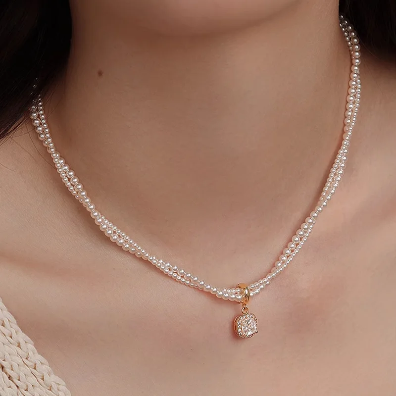 Двухслойное ожерелье с двойным жемчугом женское осенне-зимнее легкое роскошное