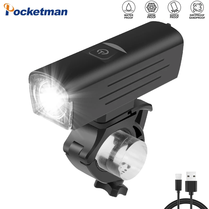 

Pocketman Bike Bicycle Light USB LED Rechargeable Set Mountain Cycle Front Back Headlight Lamp Flashlight Built-in 21700 Battery