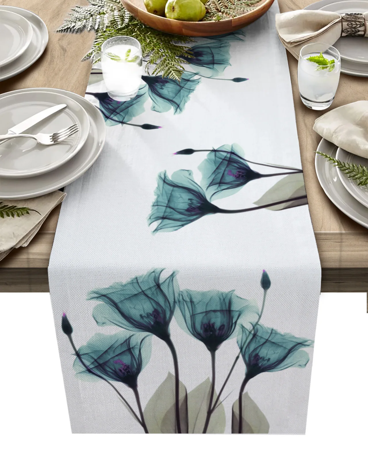 

Flower Summer Idyllic Teal Tulips Wedding Decor Table Runners Coffee Table Kitchen Dining Table Cloths Home Party Decor