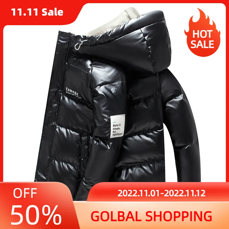 LUCLESAM Men Fashion Shiny Padded Jacket Winter Warm Thicken Windproof Parkas Down Coat casacos masculinos