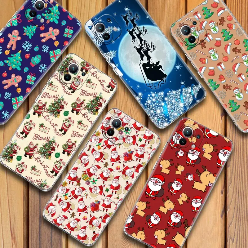 

Clear Case For Xiaomi Mi 11 Lite 10 9Lite 9T 11T Note 10 Poco M3 F3 X3 M4 Pro Fundas Cover Merry Christmas Santa Claus Elk Snow