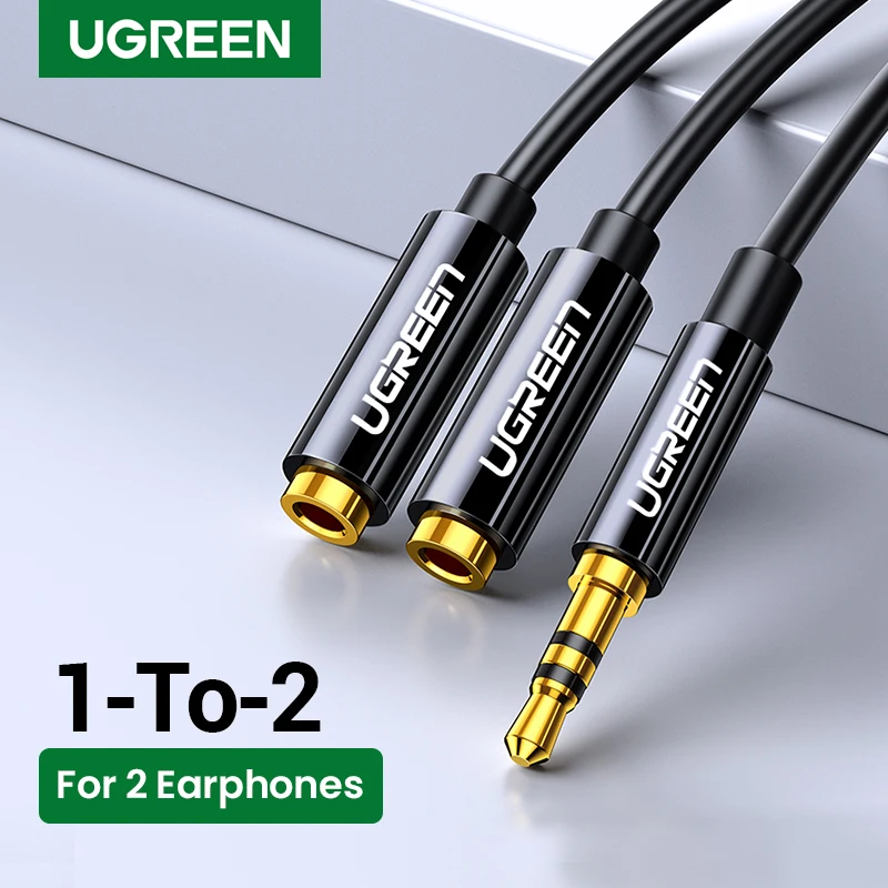 

Аудиоразъем UGREEN 3,5 мм, разветвитель, удлинитель AUX, переходник для наушников 3,5 мм штекер на 2 порта 3,5 гнездо для iPad, ПК, MP3-плееров