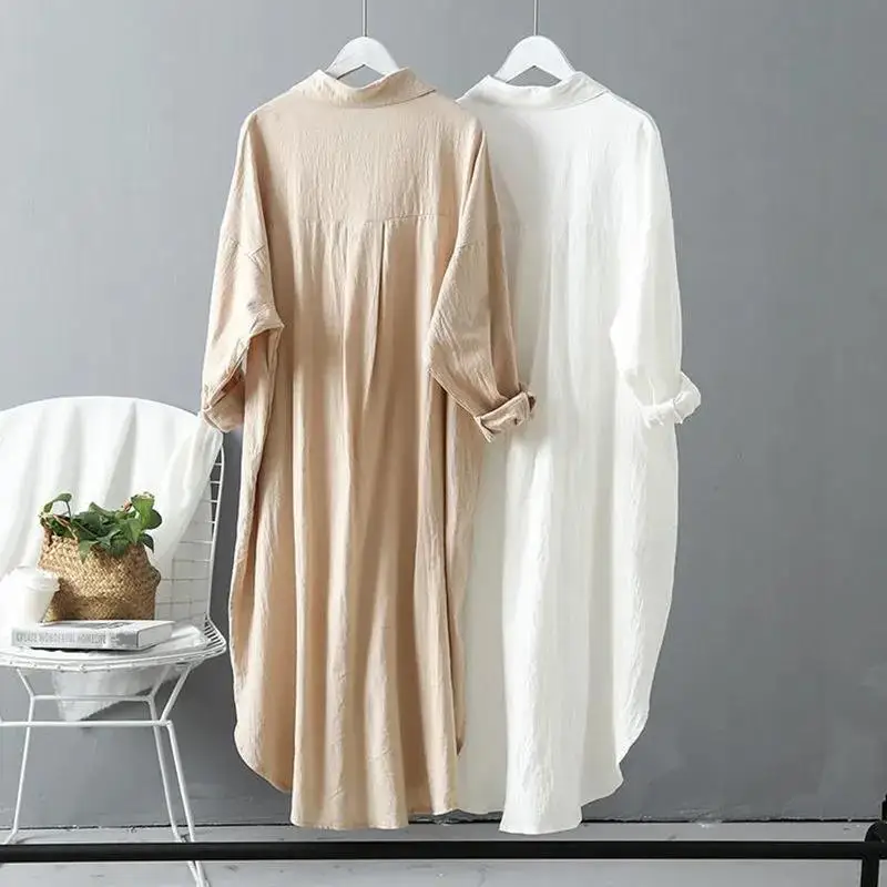 BTFG New Autumn Cotton Blouse Long Shirt Oversized Fashion Casual Tunic Ladies Loose Slim Elegant White Shirt Petticoat Women
