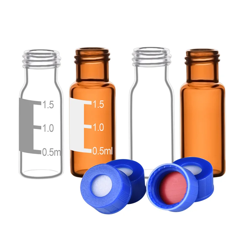Lab-botella de muestra de espacio para cabeza de vidrio, frasco de cromatografía de inyección líquida con tapa de almohadilla de silicona, transparente/marrón, 100 unids/pack, 1,5/2ml